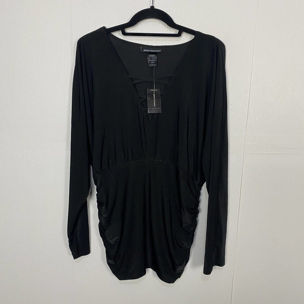 Ashley Stewart Women’s Black Ruched Top/Blouse New with Tags Size 14/16.
